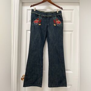 Floral embroidered flare leg jeans